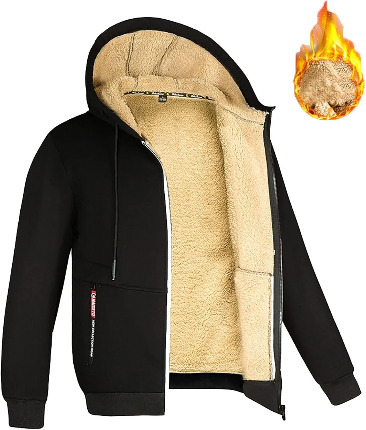Men's Winter Sherpa Lined Hoodie Jacket Full Zip Heavyweight Fleece Warm Hooded Sweatshirt with Pockets for Outdoor
