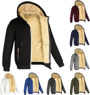 Men's Winter Sherpa Lined Hoodie Jacket Full Zip Heavyweight Fleece Warm Hooded Sweatshirt with Pockets for Outdoor