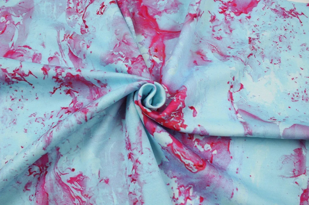 Mid-Weight Viscose Knit - Blue and Pink Marble Print