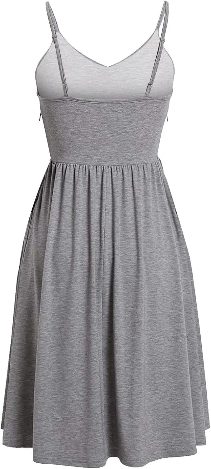 Midi Dresses for Women Sexy Stretch V Neck Empire Waist Summer Beach Cami Dress Casual Spaghetti Strap Ruffle Tank Sundress