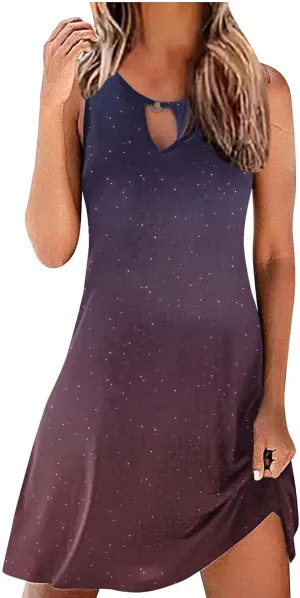 Midi Dresses for Women Summer Casual Vintage Floral Print Hollow Out Bohemian Dress Elegant Sleeveless Boho Dresses