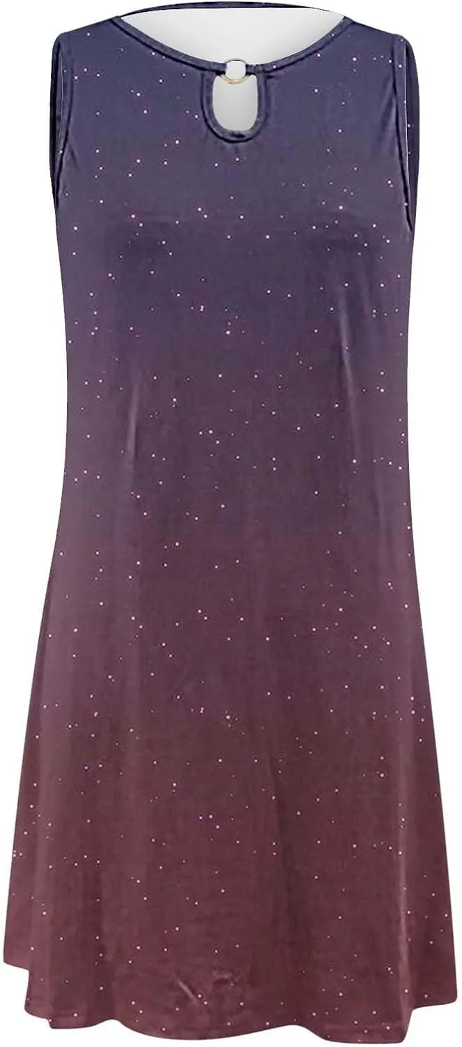 Midi Dresses for Women Summer Casual Vintage Floral Print Hollow Out Bohemian Dress Elegant Sleeveless Boho Dresses