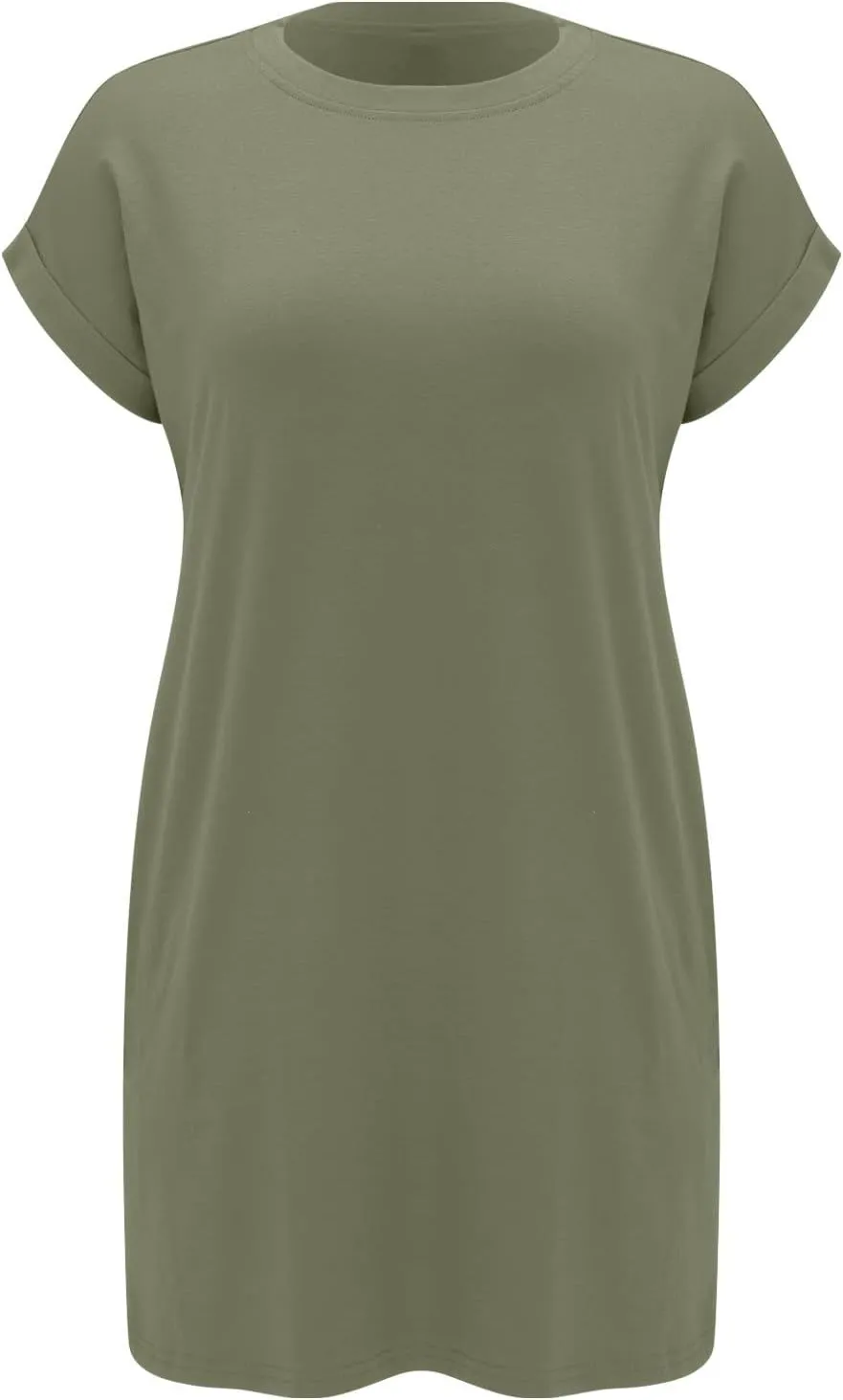 Moomoo Dresses for Women Solid Color Round Neck Batwing Sleeve T-Shirt Dress with Hidden Pockets
