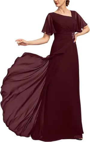 Mother of The Bride Dresses for Women Long Beaded Asymmetrical Formal Evening Gowns with Pockets ZXF010