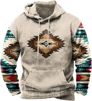 Muscularfit Mens Crewneck Sweatshirts Graphic Vintage Western Aztec Ethnic Drawstring Pullover Ethnic Print Patchwork Hoodies