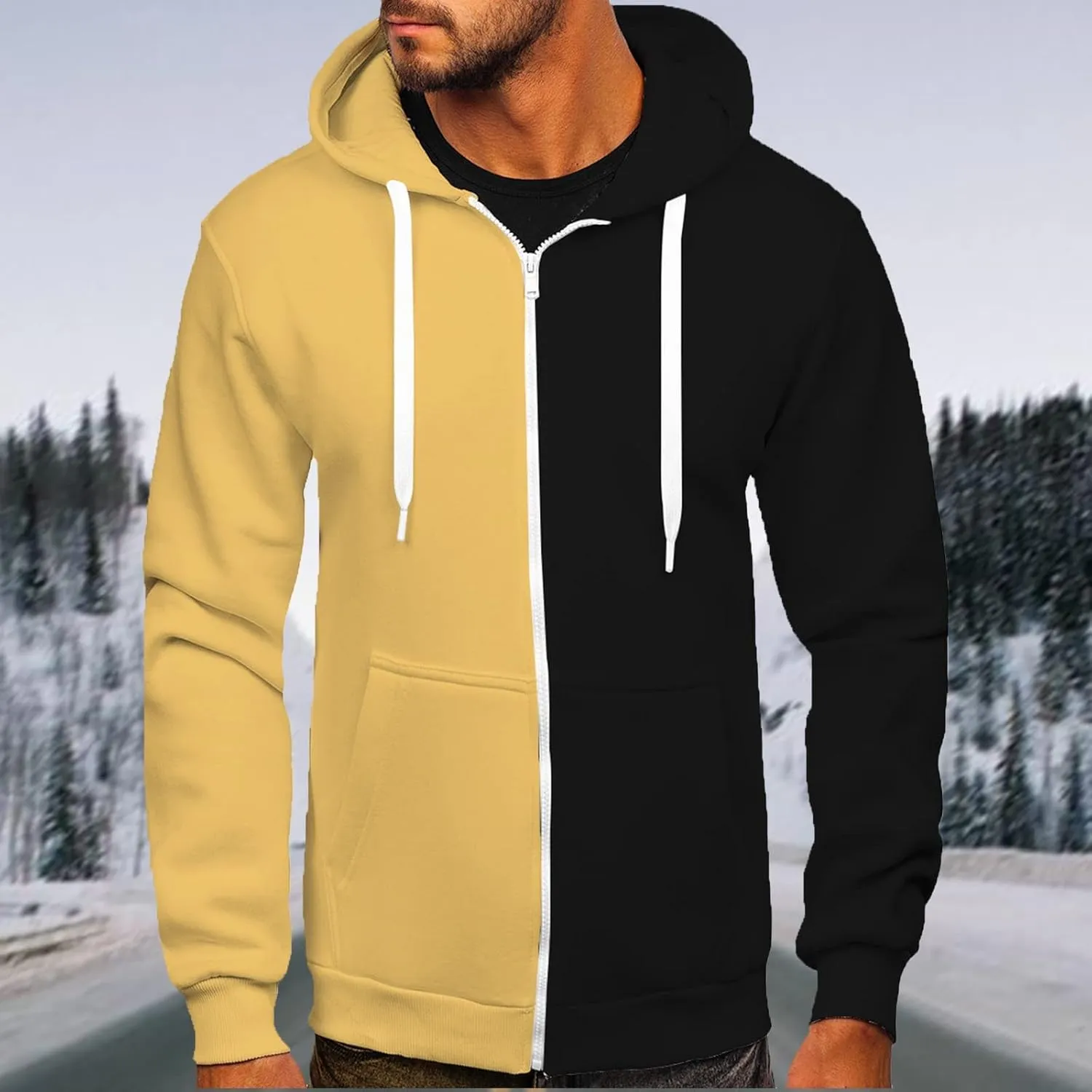Muscularfit Oversized Sweatshirts for Men Loose Fit Long Sleeve Color Block Drawstring Pullover Hoodies Crewneck Causal Shirt