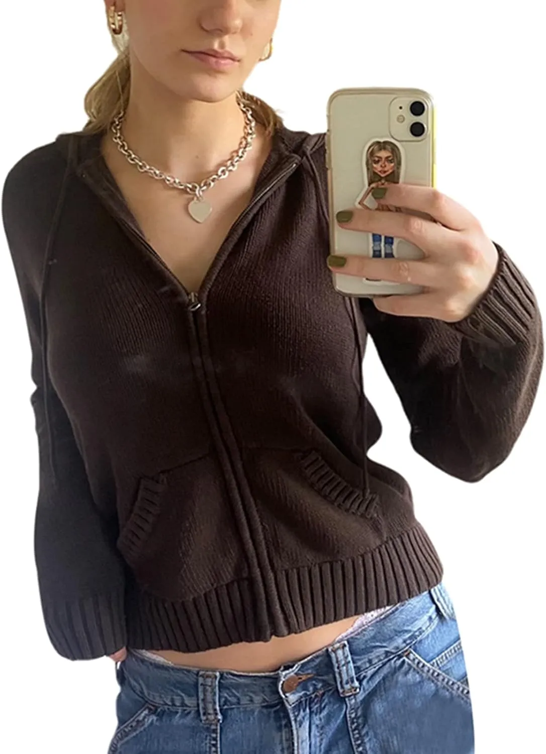 NUFIWI Women Graphic Printed Oversized Y2K Sweatshirt Zip Up Long Sleeve Hoodies Aesthetic Jacket Streetwear with Pockets