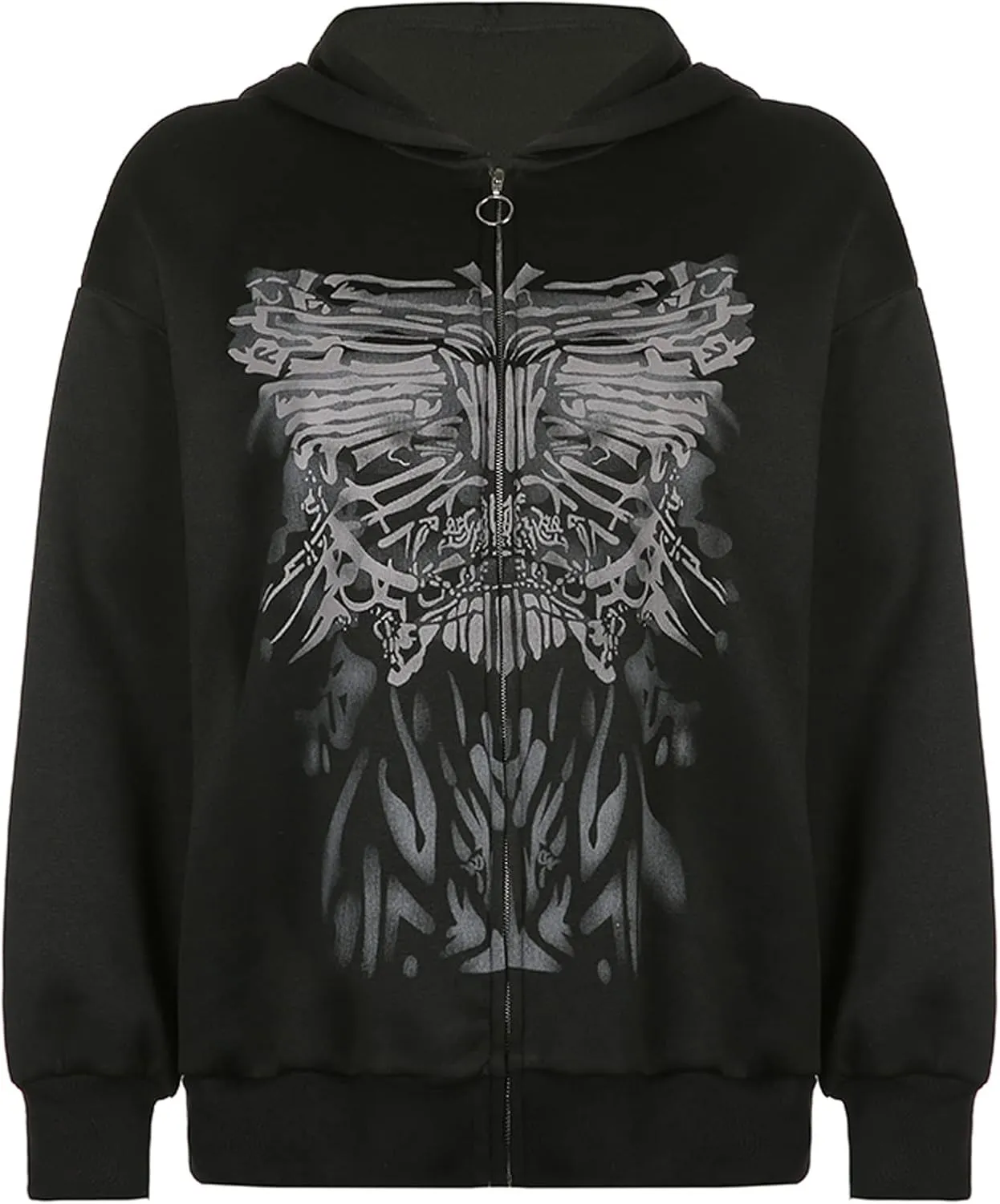 NUFIWI Women Graphic Printed Oversized Y2K Sweatshirt Zip Up Long Sleeve Hoodies Aesthetic Jacket Streetwear with Pockets