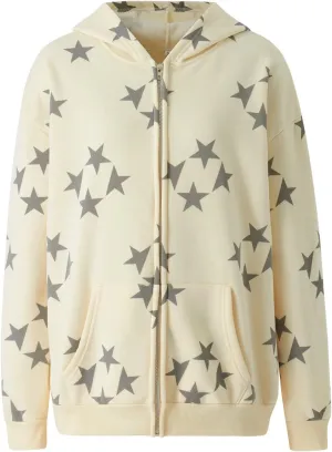 NUFIWI Women Graphic Printed Oversized Y2K Sweatshirt Zip Up Long Sleeve Hoodies Aesthetic Jacket Streetwear with Pockets