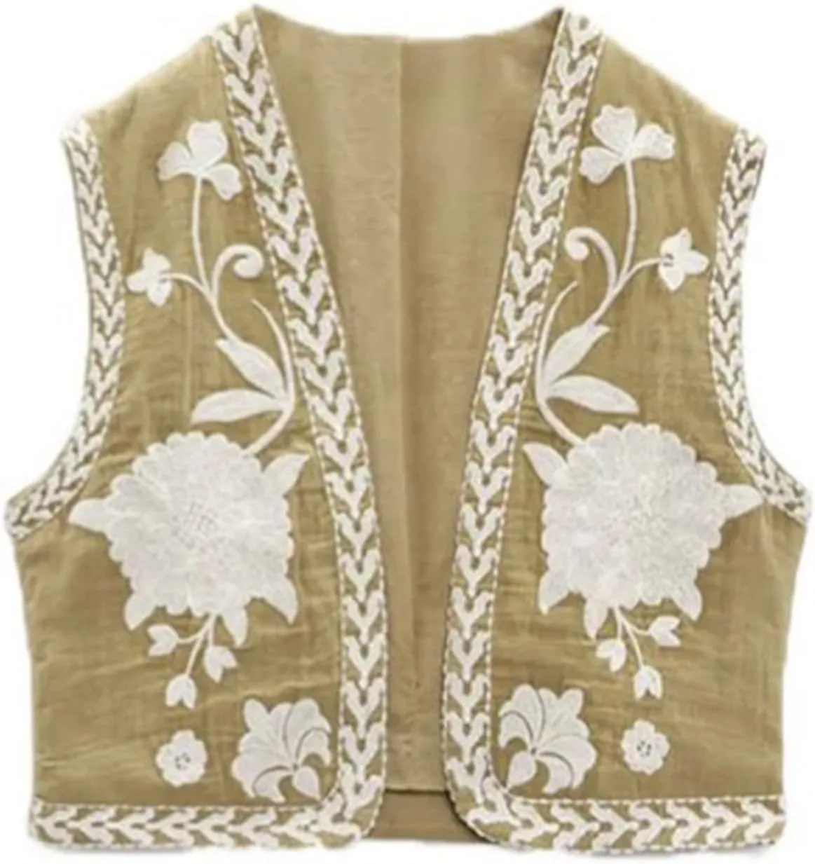 NUFIWI Women Vintage Embroidered Floral Vest Top Y2k Sleeveless Open Front Crop Vest Boho Floral Waistcoat Jacket