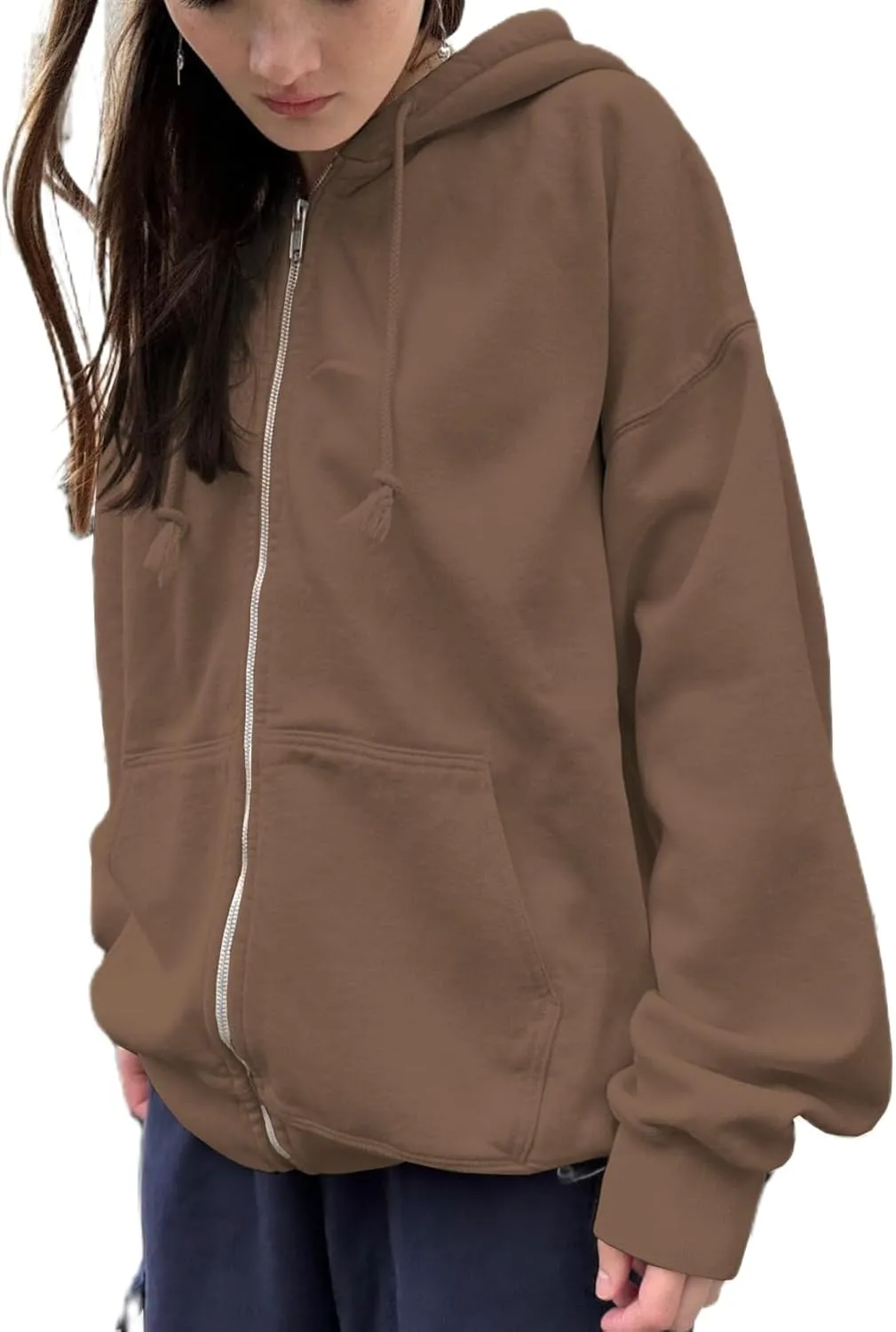 NUFIWI Women Y2k Oversized Hoodie Pullover Long Sleeve Zip Up Going Out Jacket Coat Harajuku Grunge Sweatshirt Streetwear