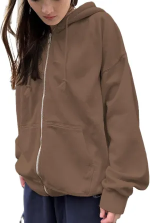 NUFIWI Women Y2k Oversized Hoodie Pullover Long Sleeve Zip Up Going Out Jacket Coat Harajuku Grunge Sweatshirt Streetwear