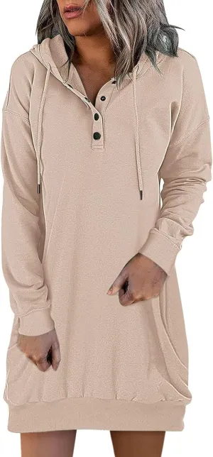 Oversized Hoodie Dress for Women Oversized Casual Hooded Pullover Long Sleeve Drawstring Hoodies Dress Pockets