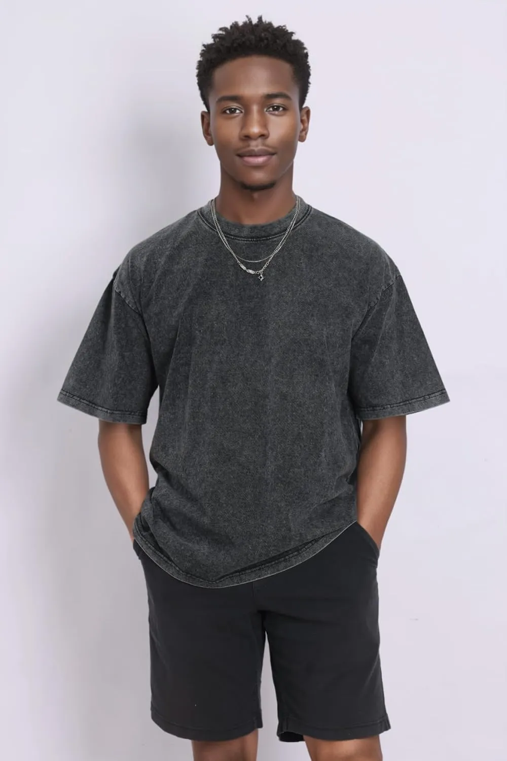 Oversized T Shirt Women and Men Pack 2,Acid Washed Vintage T Shirt,Baggy Shirt, S-5XL,Grey Black T Shirt