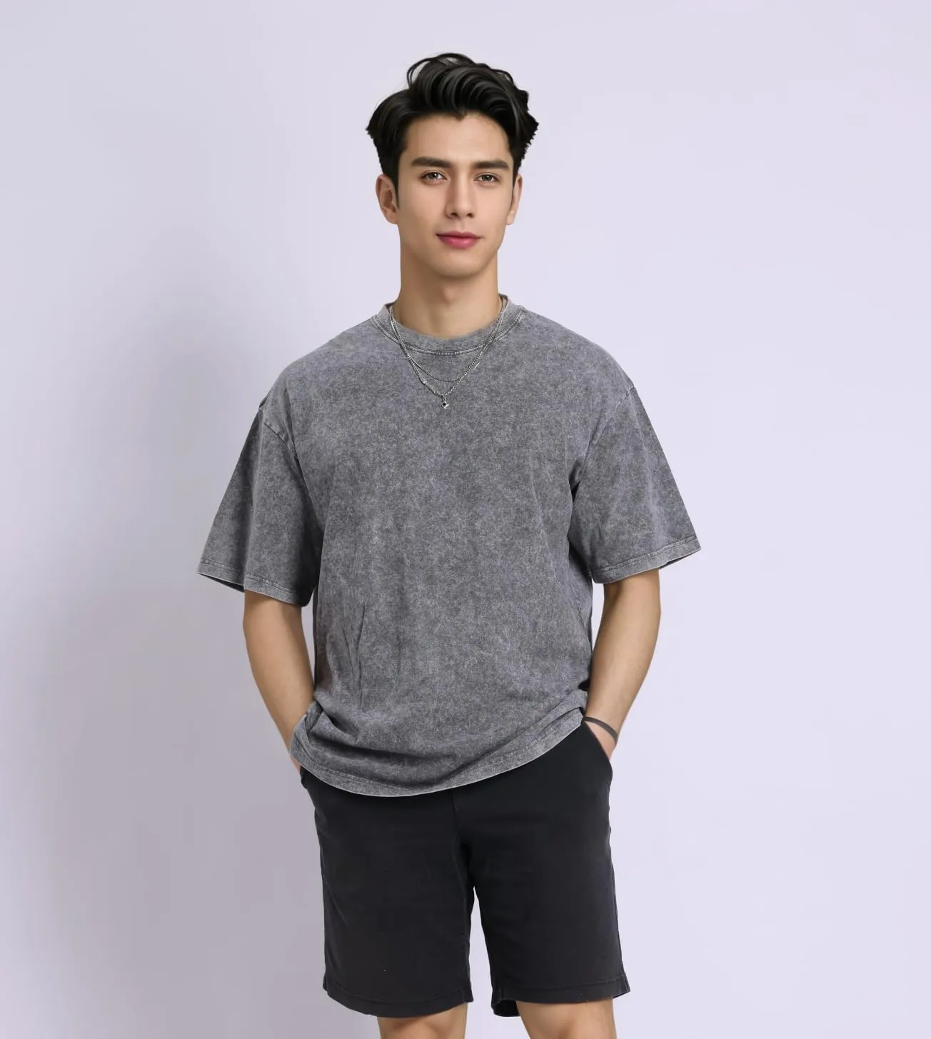 Oversized T Shirt Women and Men Pack 2,Acid Washed Vintage T Shirt,Baggy Shirt, S-5XL,Grey Black T Shirt