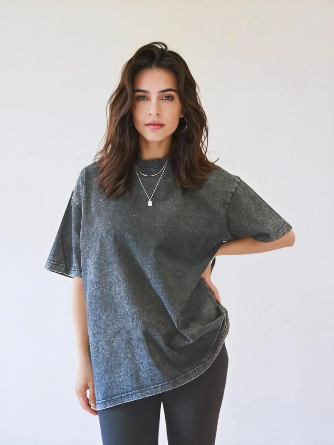 Oversized T Shirt Women and Men Pack 2,Acid Washed Vintage T Shirt,Baggy Shirt, S-5XL,Grey Black T Shirt