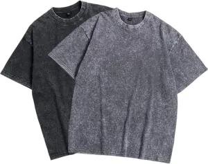 Oversized T Shirt Women and Men Pack 2,Acid Washed Vintage T Shirt,Baggy Shirt, S-5XL,Grey Black T Shirt