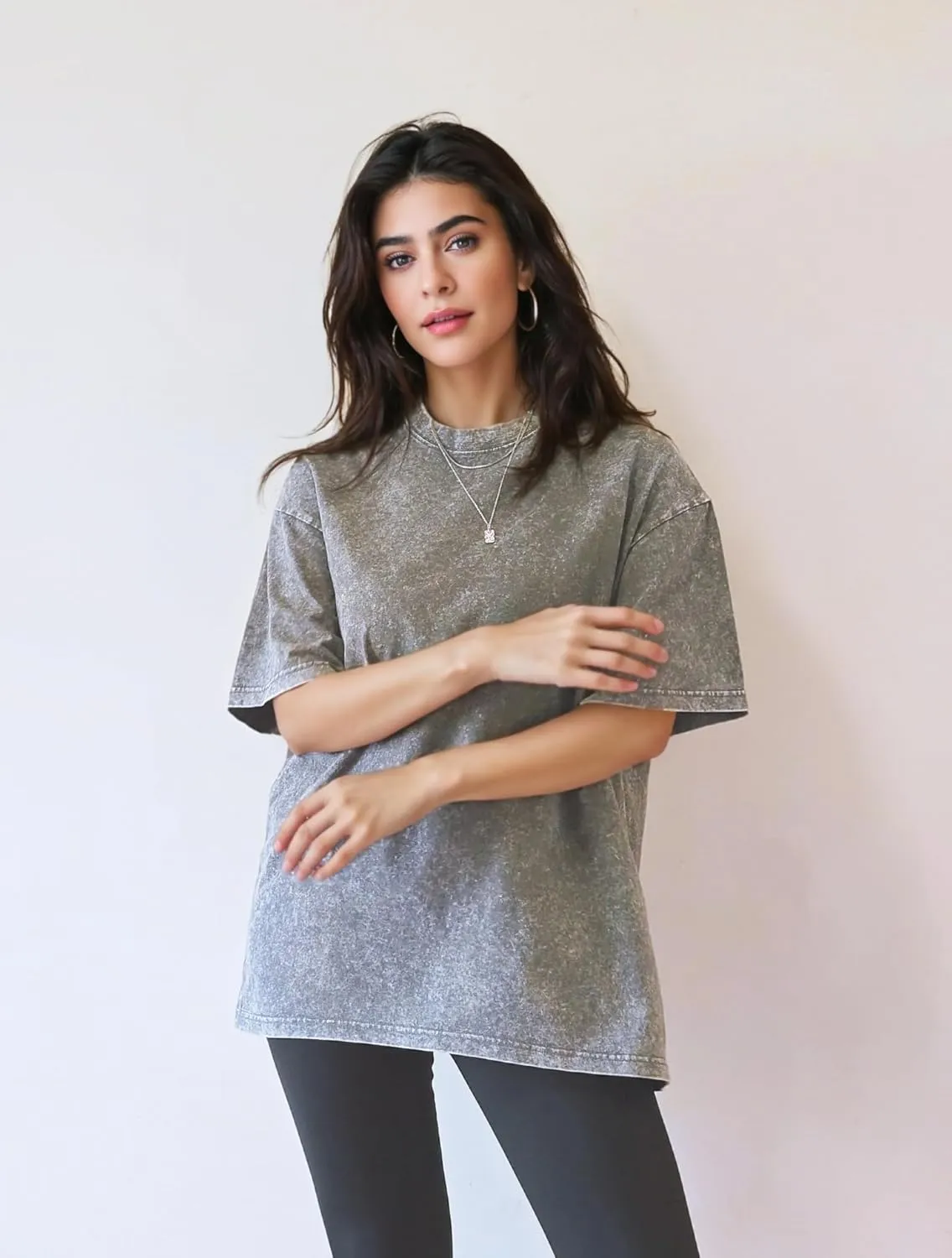 Oversized T Shirt Women and Men Pack 2,Acid Washed Vintage T Shirt,Baggy Shirt, S-5XL,Grey Black T Shirt