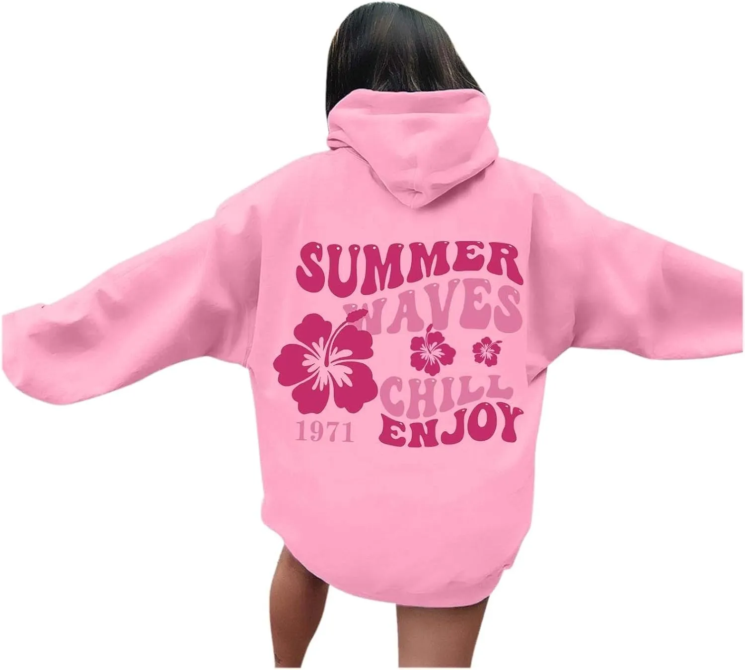 Pink Palm Hoodie For Teen Girls Casual Long Sleeve Y2K Hooded Pullover Tops Oversized Letter Graphic Hoodies With Pocket