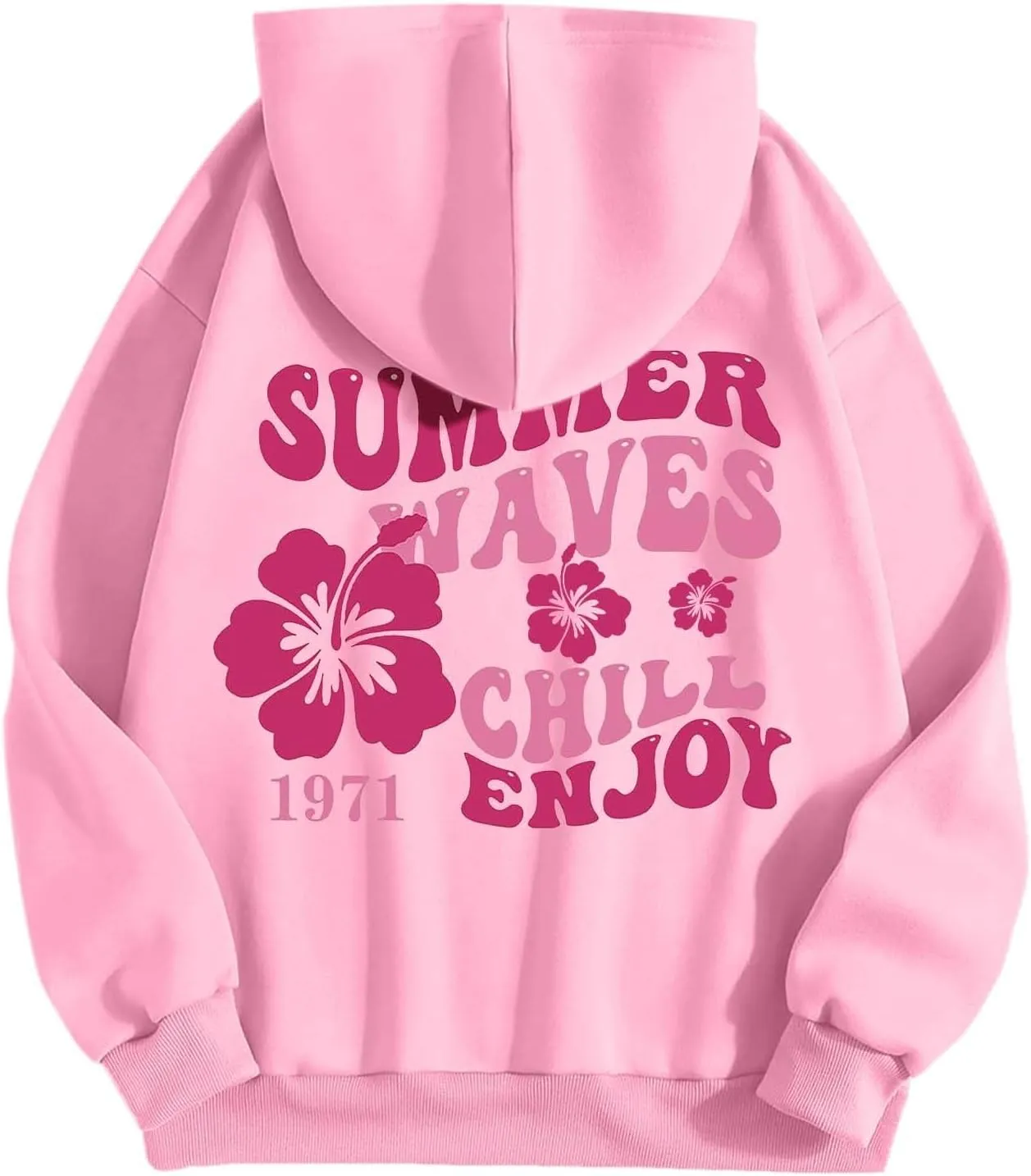 Pink Palm Hoodie For Teen Girls Casual Long Sleeve Y2K Hooded Pullover Tops Oversized Letter Graphic Hoodies With Pocket