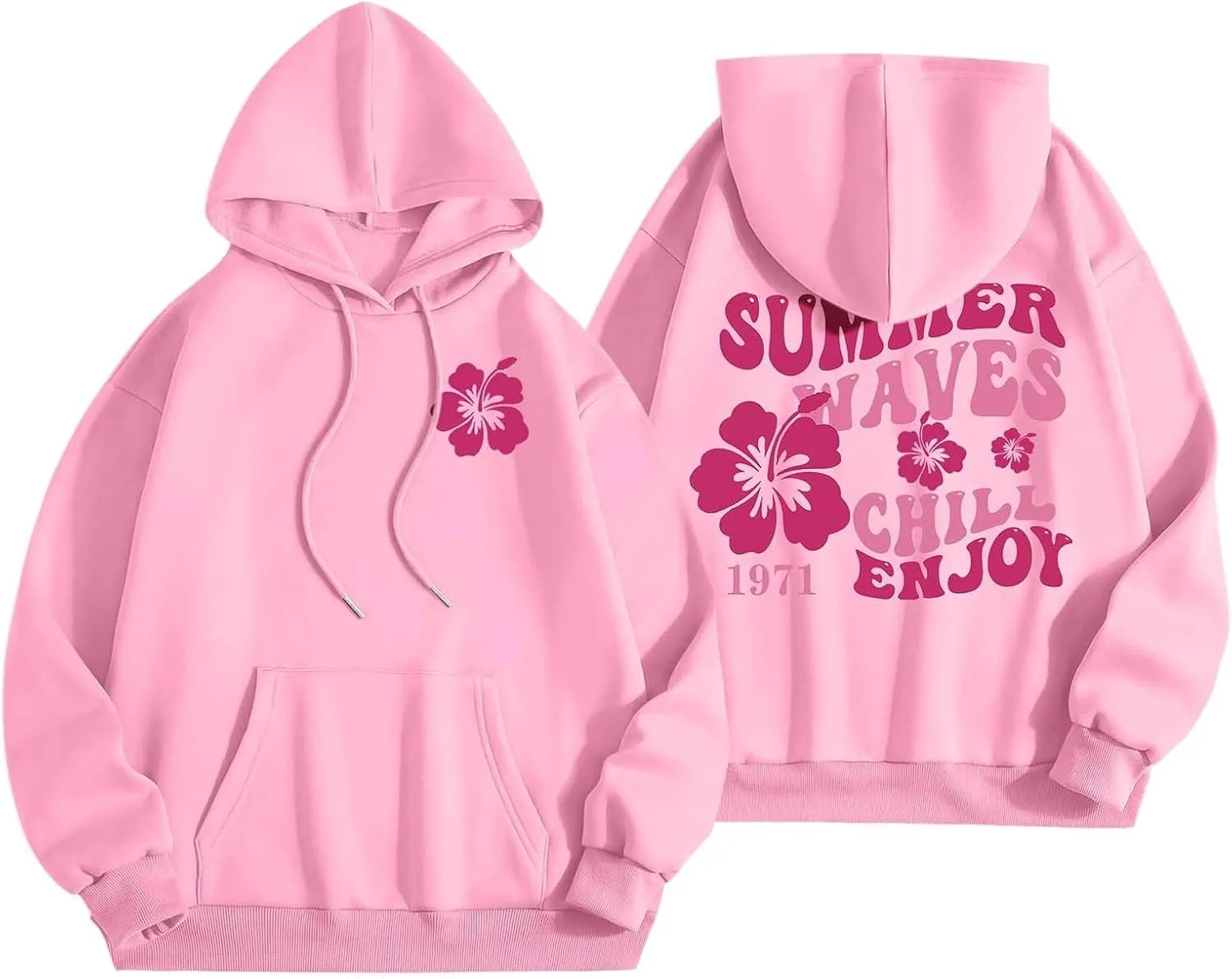 Pink Palm Hoodie For Teen Girls Casual Long Sleeve Y2K Hooded Pullover Tops Oversized Letter Graphic Hoodies With Pocket