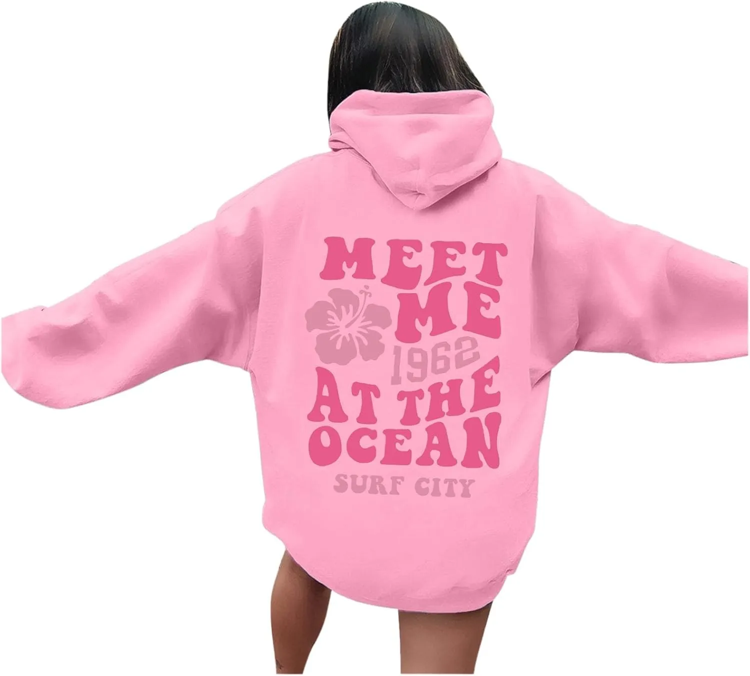 Pink Pom Puff Oversized Hoodie for Teen Girls Long Sleeve Y2K Graphic Hoodies with Pockets 2024 Fall Preppy Sweatshirt