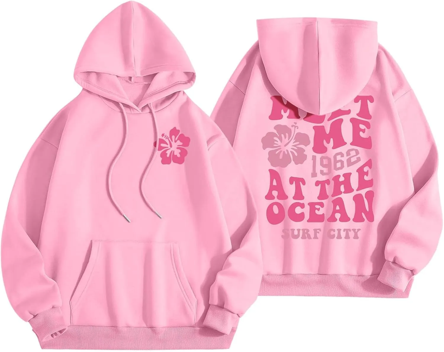 Pink Pom Puff Oversized Hoodie for Teen Girls Long Sleeve Y2K Graphic Hoodies with Pockets 2024 Fall Preppy Sweatshirt