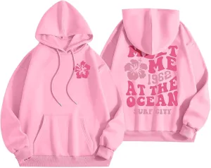 Pink Pom Puff Oversized Hoodie for Teen Girls Long Sleeve Y2K Graphic Hoodies with Pockets 2024 Fall Preppy Sweatshirt