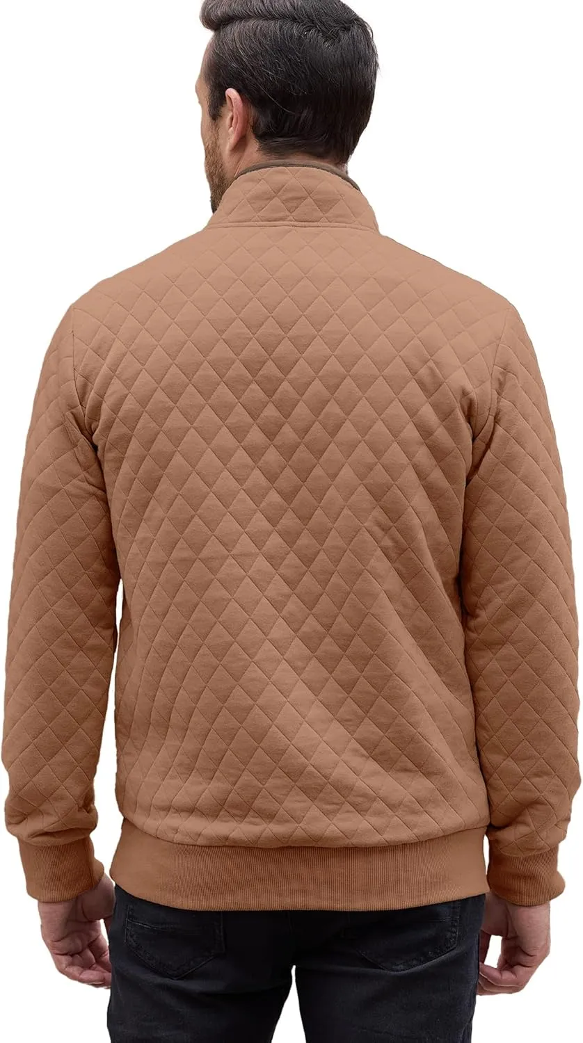 PLEPAN Mens Quilted Sweatshirt Long Sleeve Casual Stand Collar 1/4 Button Pullover Sweatshirts for Men