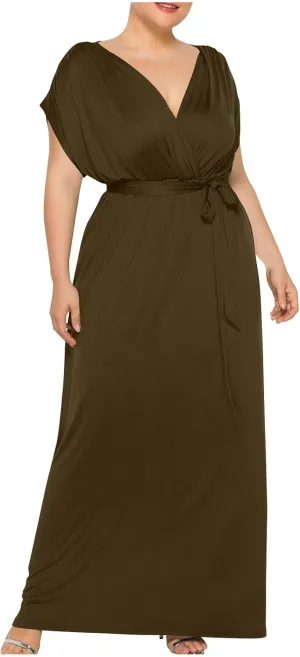 Plus Size Dress for Curvy Women Bridesmaid Long Evening Maxi Wrap Dress 2025 Wedding Guest Maxi Dresses with Belt