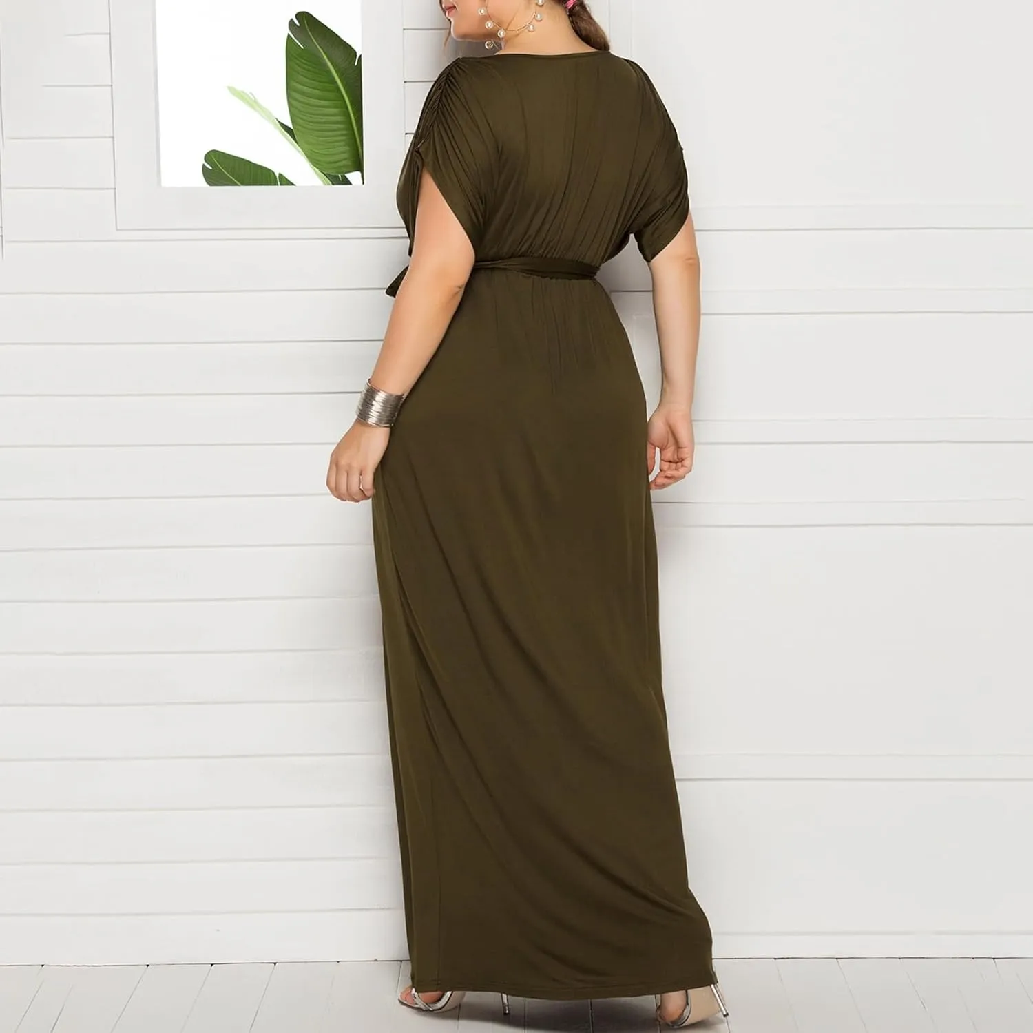 Plus Size Dress for Curvy Women Bridesmaid Long Evening Maxi Wrap Dress 2025 Wedding Guest Maxi Dresses with Belt