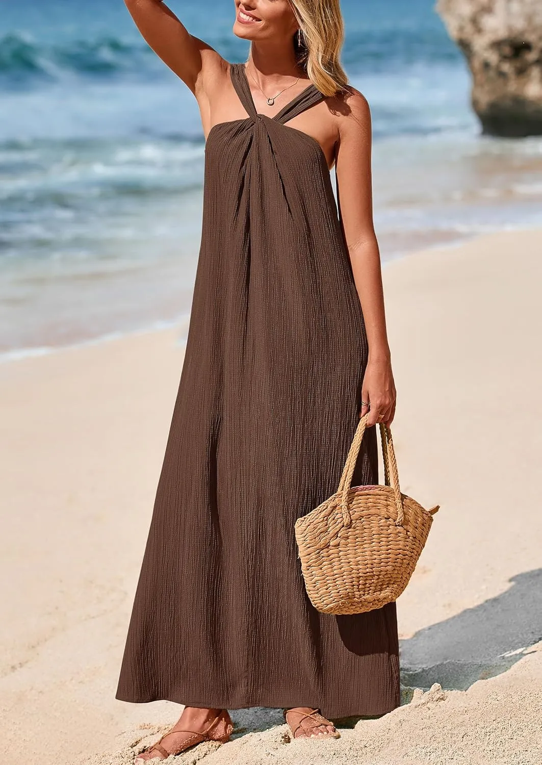 PRETTYGARDEN Womens 2025 Casual Long Summer Dresses Sleeveless Strappy Loose Flowy Beach Vacation Maxi Dress with Pockets