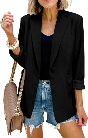 PRETTYGARDEN Women's Casual Blazers Long Sleeve Open Front Button Work Office Blazer Jackets with Pockets