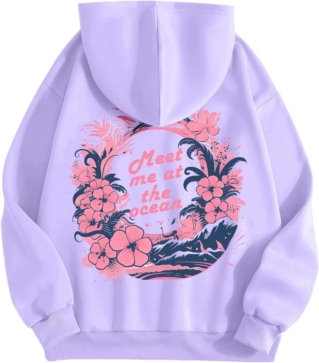 Puff Oversized Hoodies for Women, Teen Girls Preppy Sweatshirt Long Sleeve Y2K Graphic Ocean Pullover Top with Pocket