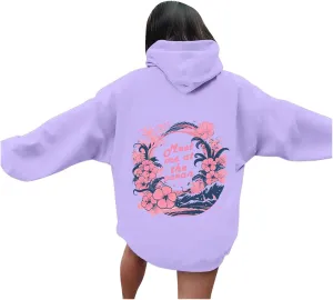 Puff Oversized Hoodies for Women, Teen Girls Preppy Sweatshirt Long Sleeve Y2K Graphic Ocean Pullover Top with Pocket