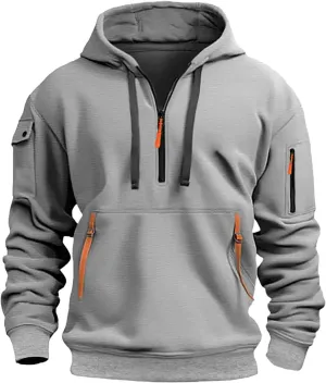 Quarter Zip Hoodie Men Vintage American Flag Tactical Sweatshirt Active Workout Long Sleeve Pullover USA Hoodies