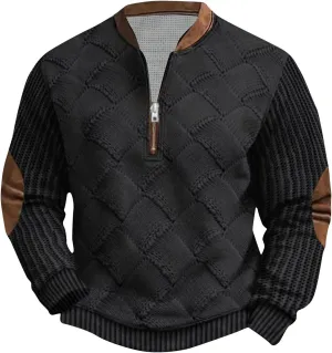 Quarter Zip Pullover Mens Sweatshirt Casual Long Sleeve Stand Collar Sweatshirts Polyester S-5Xl