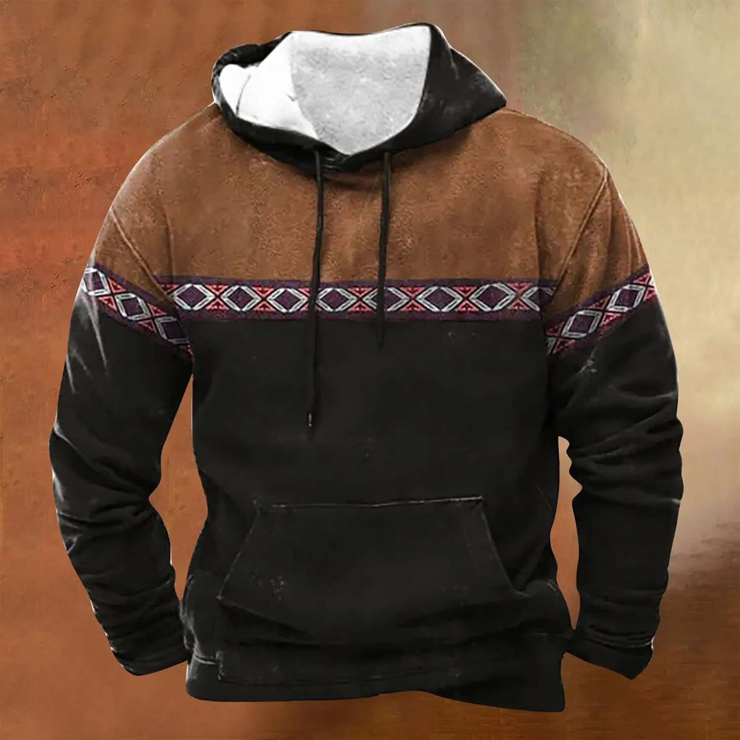 Red Hoodie And Winter Vintage Long Sleeve Hoodie Half Zipper Hooded Sweatshirt Top Workwear Multi Pocket Men'S Mens