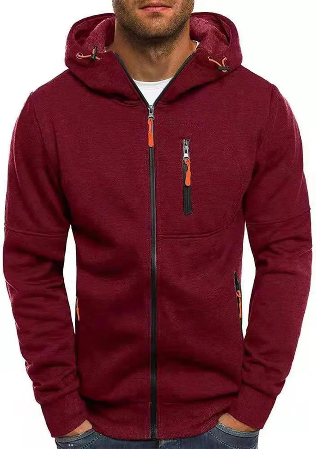 Red Hoodie Casual Loose Hoodless Oversize Zipper Solid Stand Collar Hoodless Pullover Sweater Coat Top Hoodie For