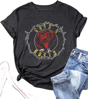 Rock Music Bleached T-Shirt Women Vintage Graphic Rock Concert Band Tee Tops Casual Band Music Lovers T-Shirt