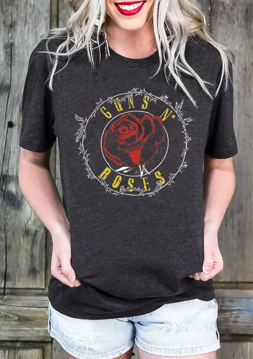 Rock Music Bleached T-Shirt Women Vintage Graphic Rock Concert Band Tee Tops Casual Band Music Lovers T-Shirt