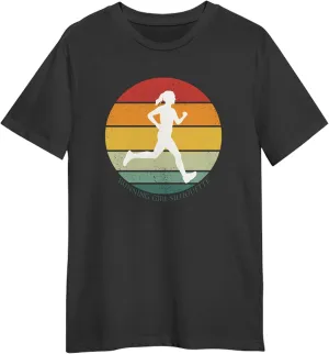 Running Girl Silhouette Retro Sunset T-Shirt, Gift for Running Girl Silhouette Retro Sunset T-Shirt, Funny Running Girl Silhouette Retro Sunset T-Shirt Black