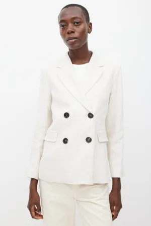 S Beige Linen Double Breasted Blazer