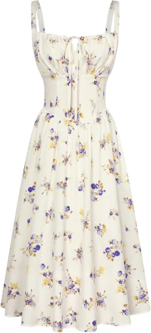 Scarlet Darkness Floral Printed Corset Dress Ruched Bust Cami Dress Flowy Sundress