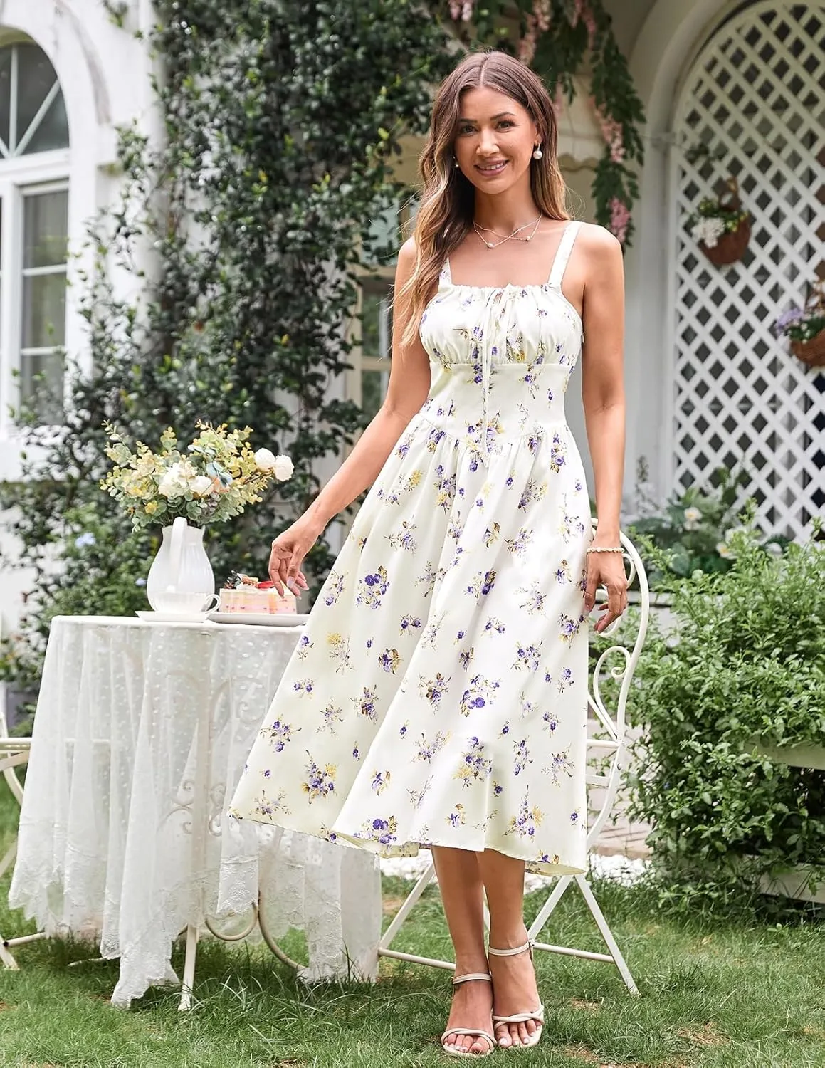 Scarlet Darkness Floral Printed Corset Dress Ruched Bust Cami Dress Flowy Sundress