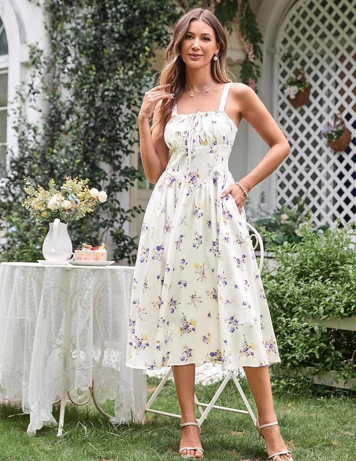 Scarlet Darkness Floral Printed Corset Dress Ruched Bust Cami Dress Flowy Sundress