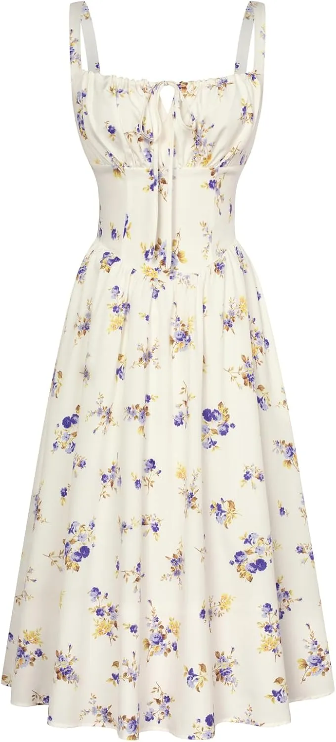 Scarlet Darkness Floral Printed Corset Dress Ruched Bust Cami Dress Flowy Sundress