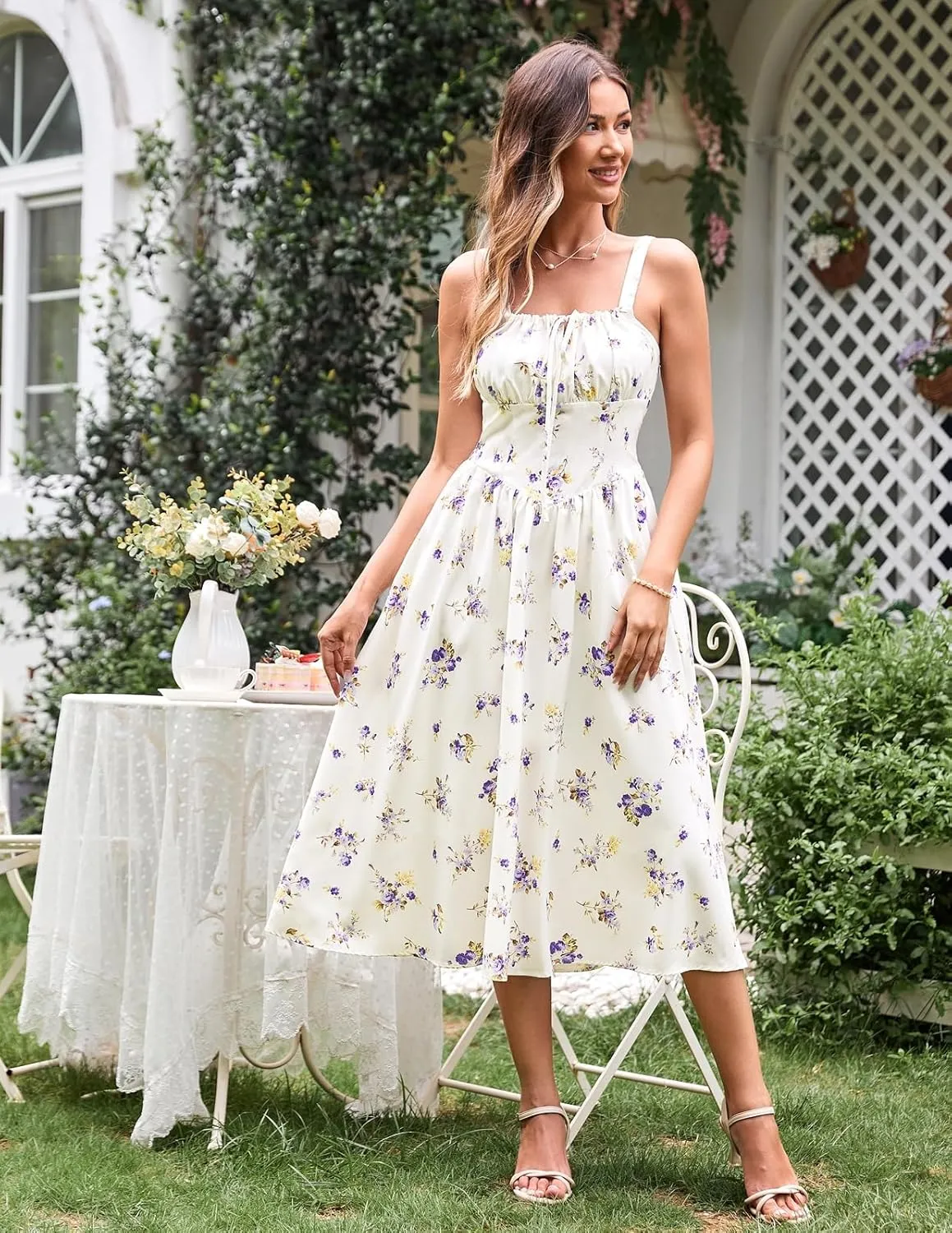 Scarlet Darkness Floral Printed Corset Dress Ruched Bust Cami Dress Flowy Sundress