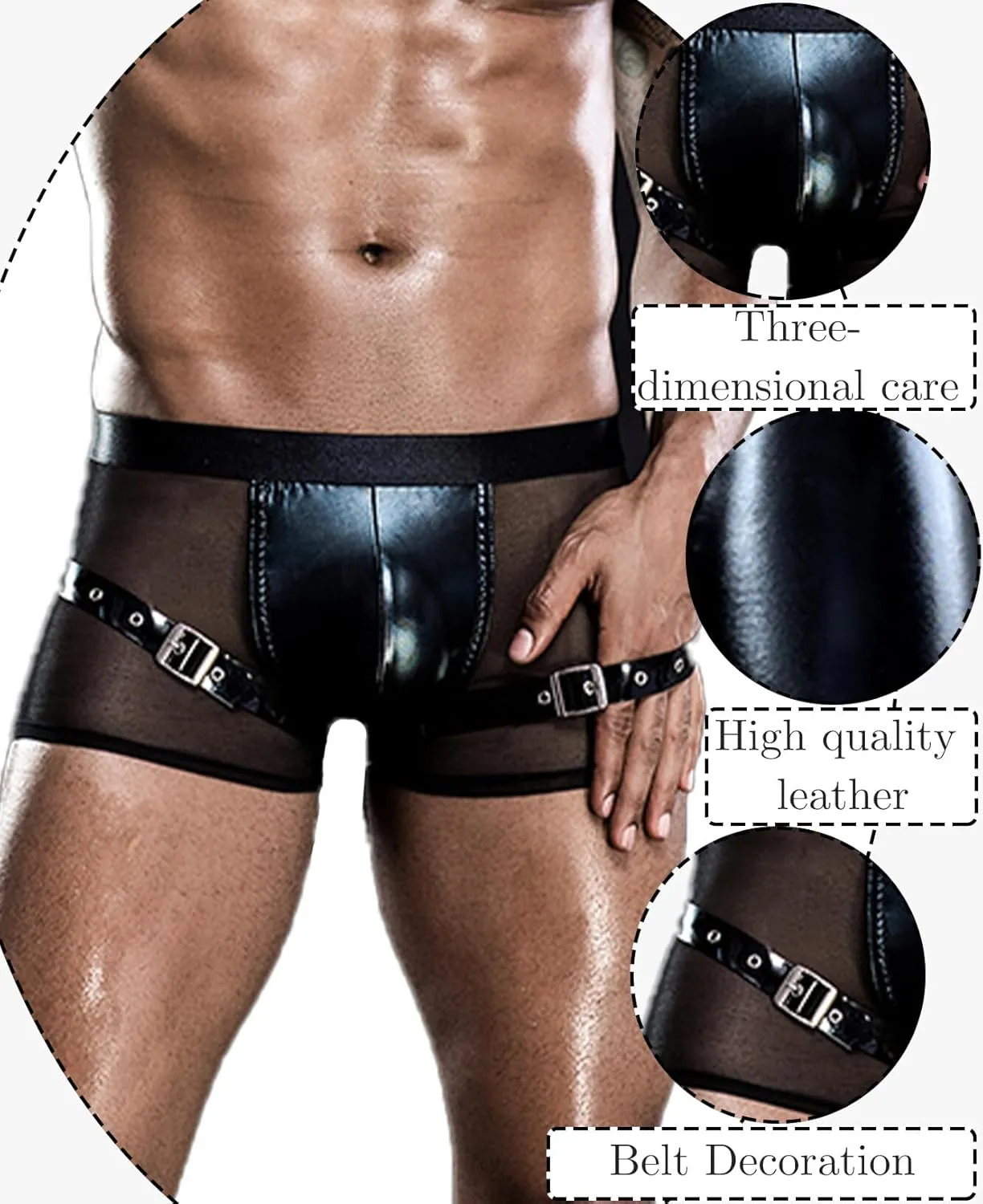SEAUR Men's See Through Lace Boxer Brief Breathable Lightweight Low Rise Underwear Elastic Comfort Stretchy Lingerie