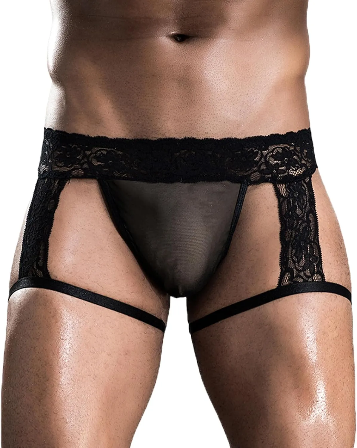 SEAUR Men's See Through Lace Boxer Brief Breathable Lightweight Low Rise Underwear Elastic Comfort Stretchy Lingerie